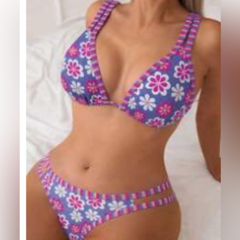 Brand NEW Floral Print Bikini Set - Blue and Pink